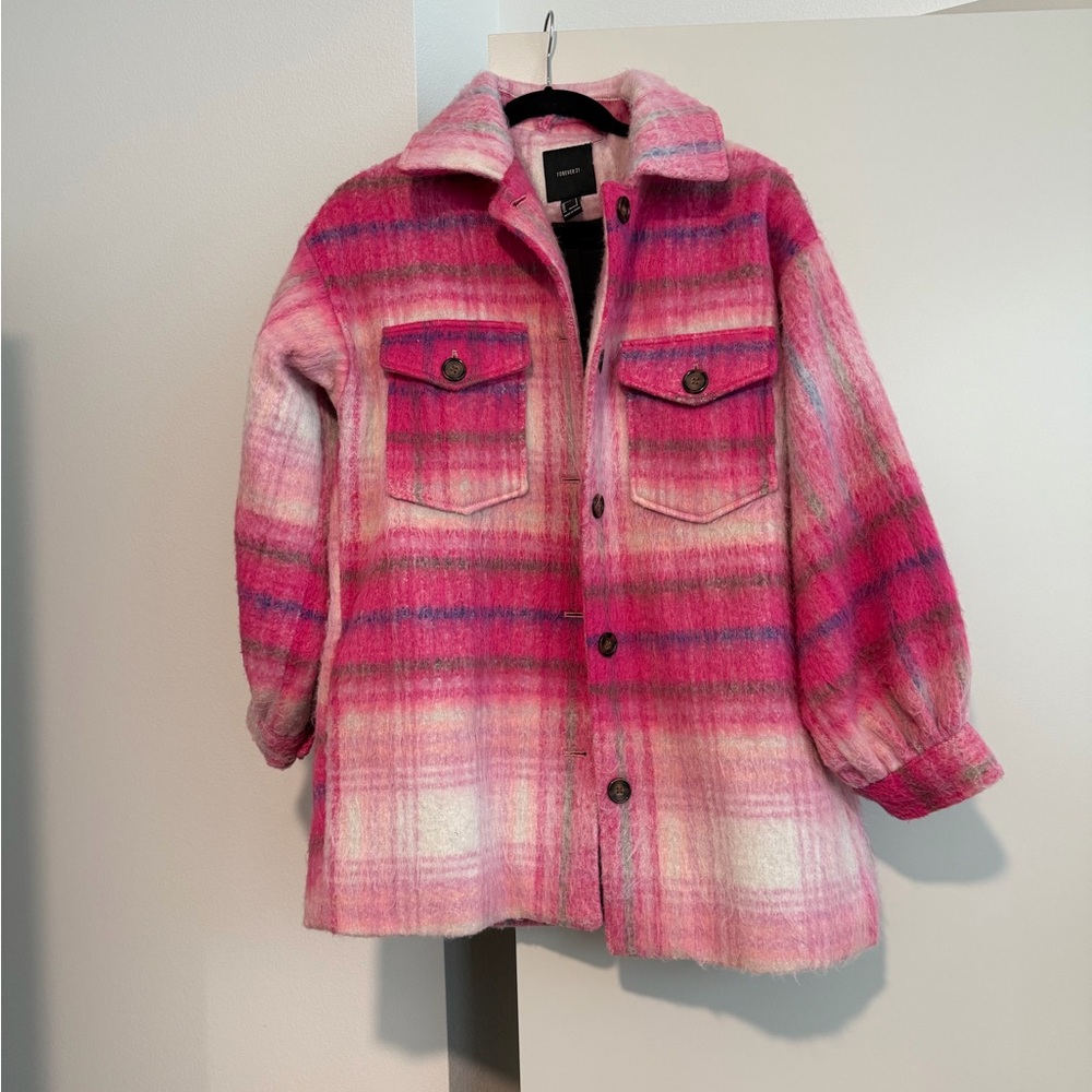 Forever 21 Pink Plaid Fuzzy Jacket
